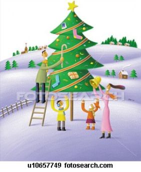 Kinder schmcken den Weihnachtsbaum